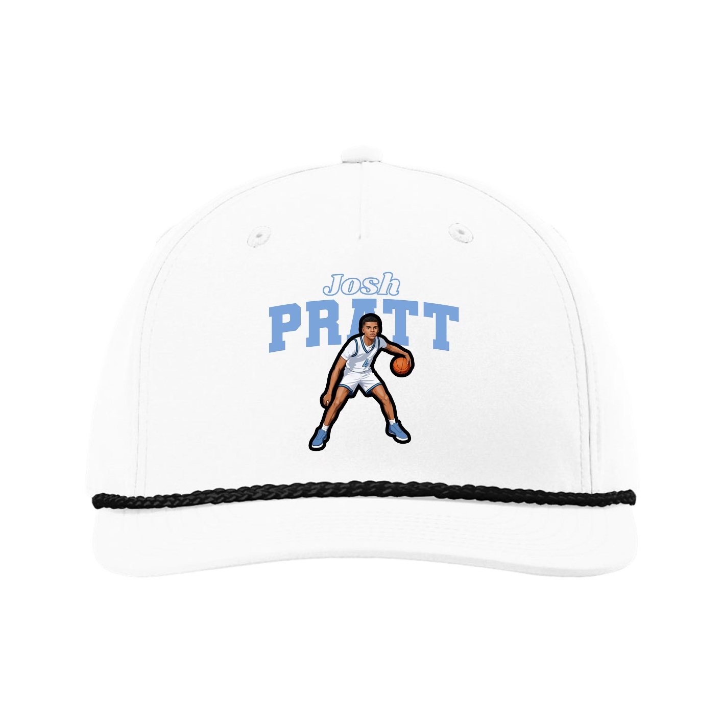 Five-Panel Classic Rope Cap — Name Arch in White