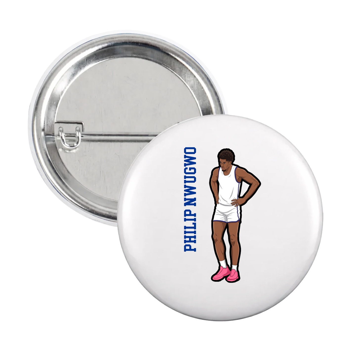 Game Day Button — Name Vertical in White