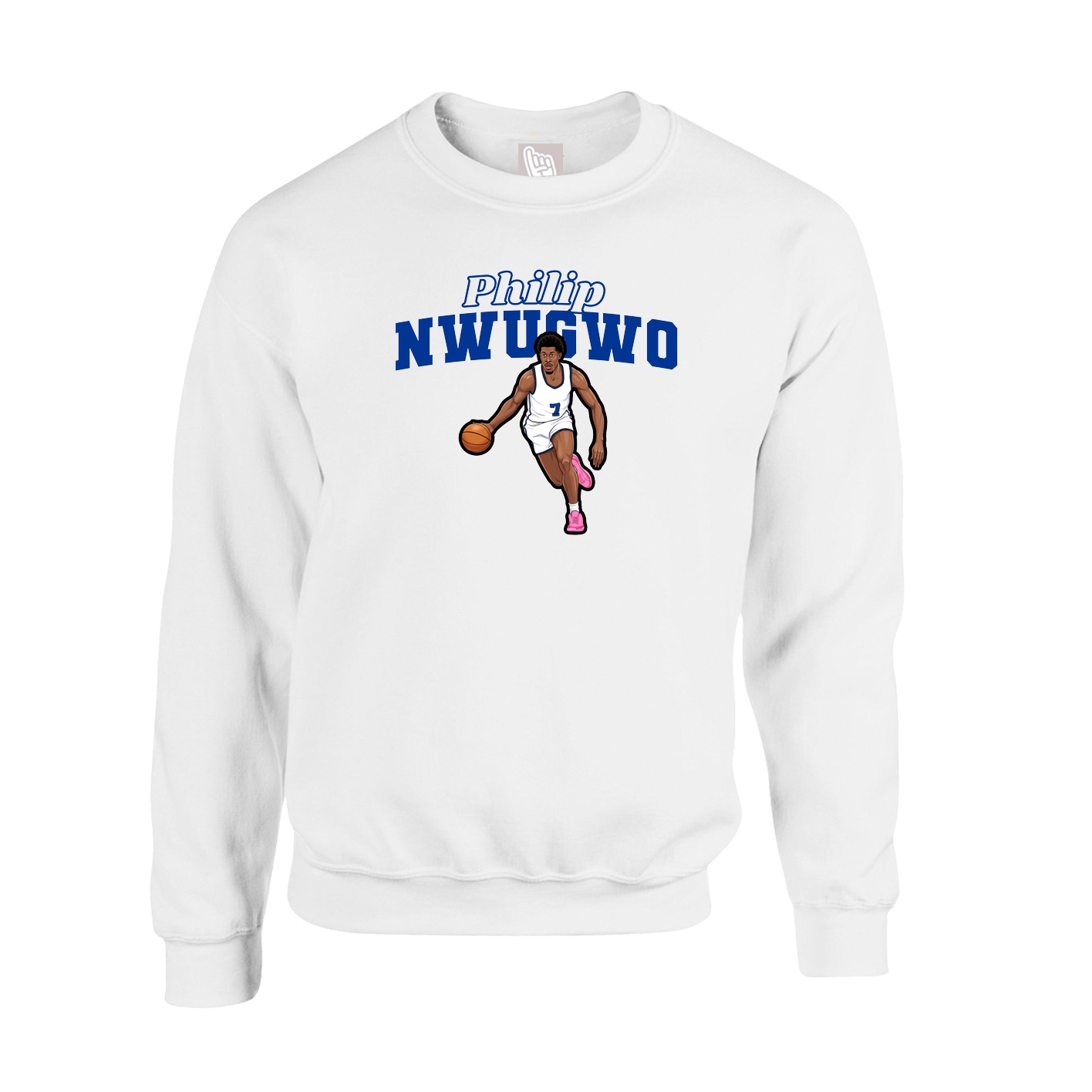 Fleece Crew — Name Arch in White