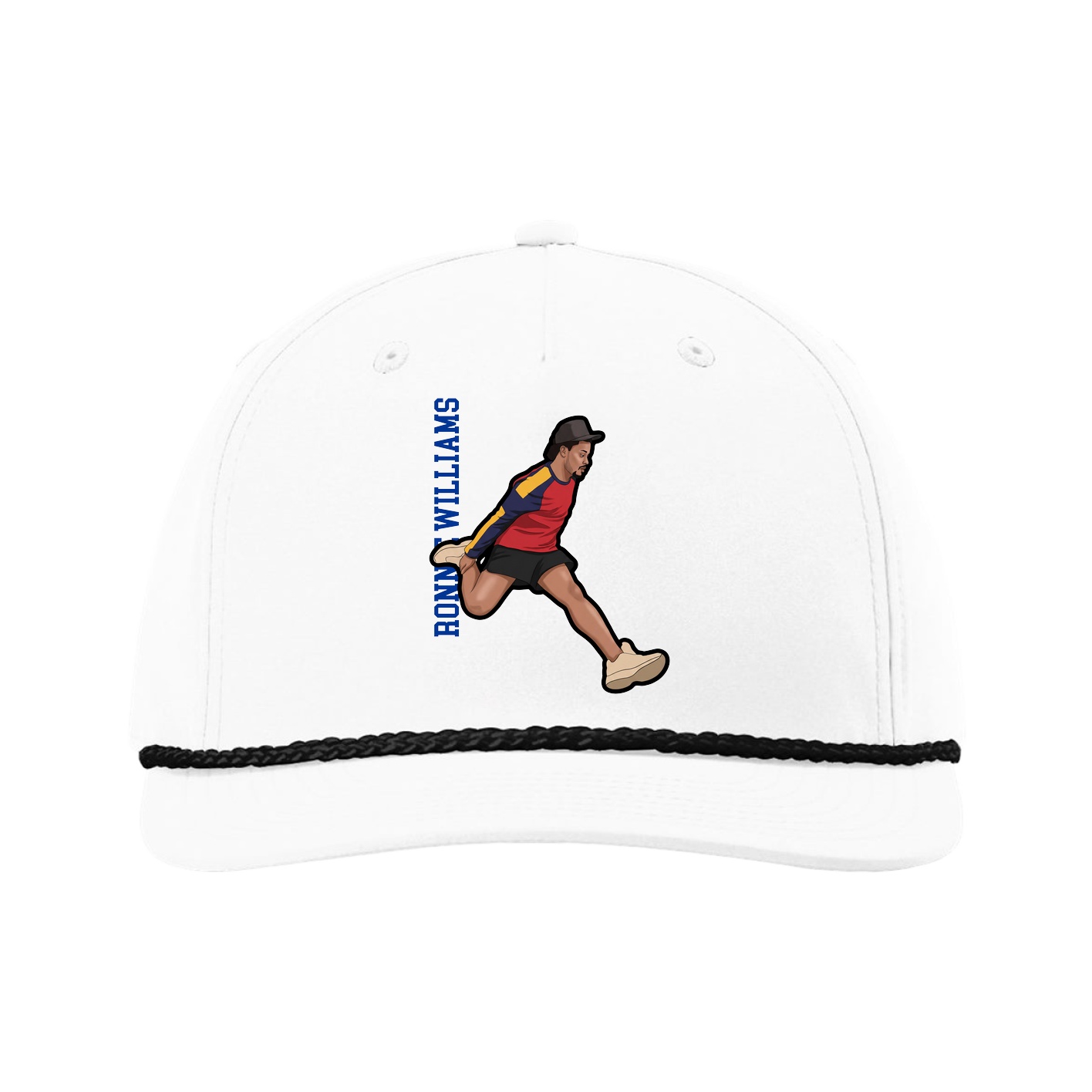 Five-Panel Classic Rope Cap — Name Vertical in White