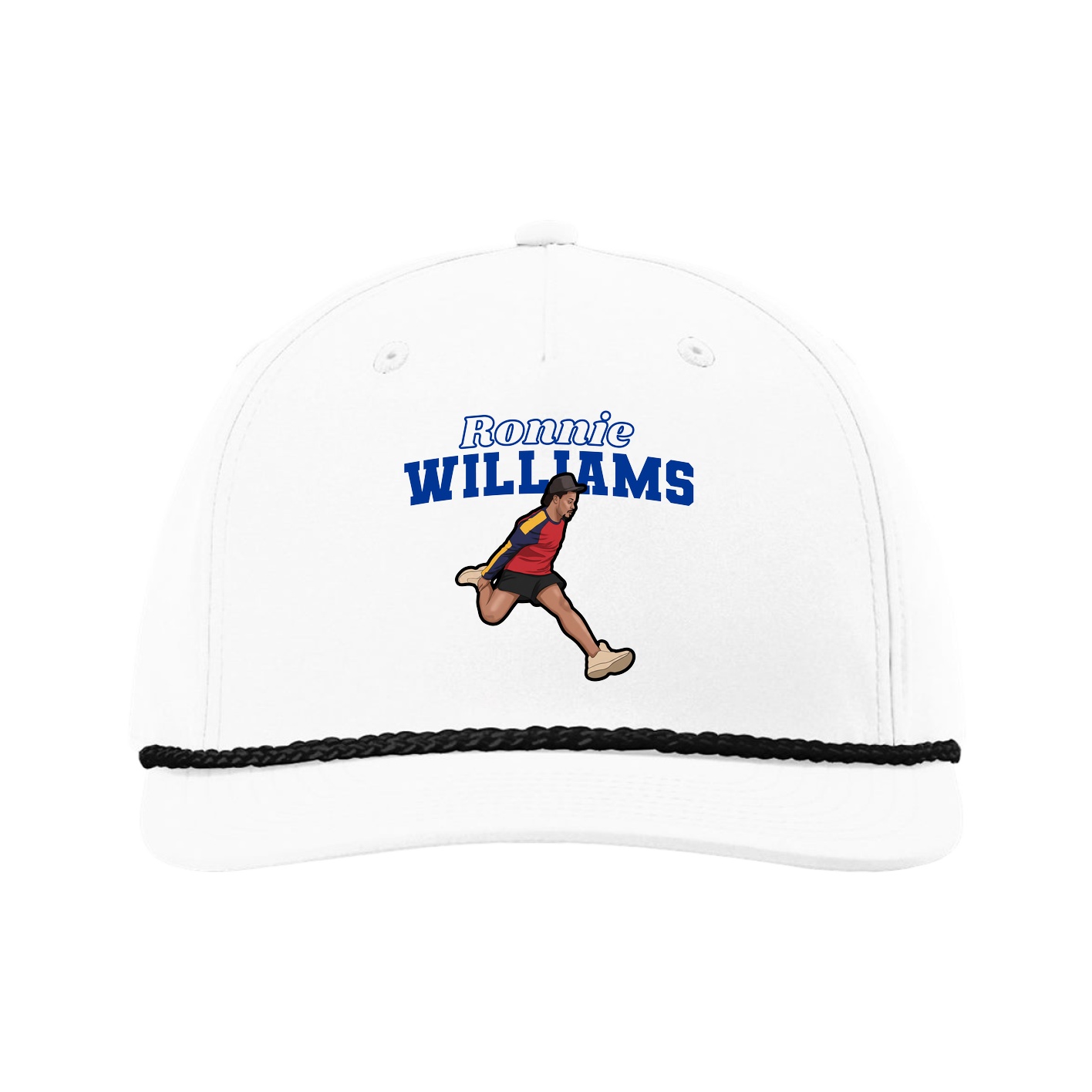 Five-Panel Classic Rope Cap — Name Arch in White
