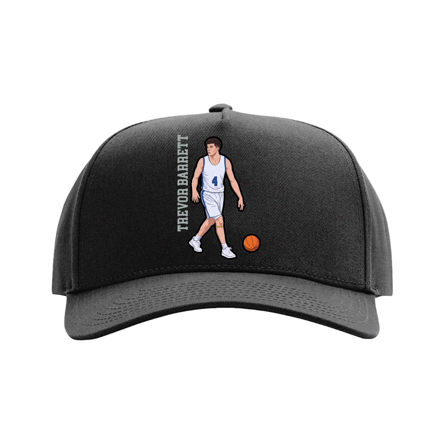 Full Fabric Five-Panel Champ Cap — Name Vertical in Black