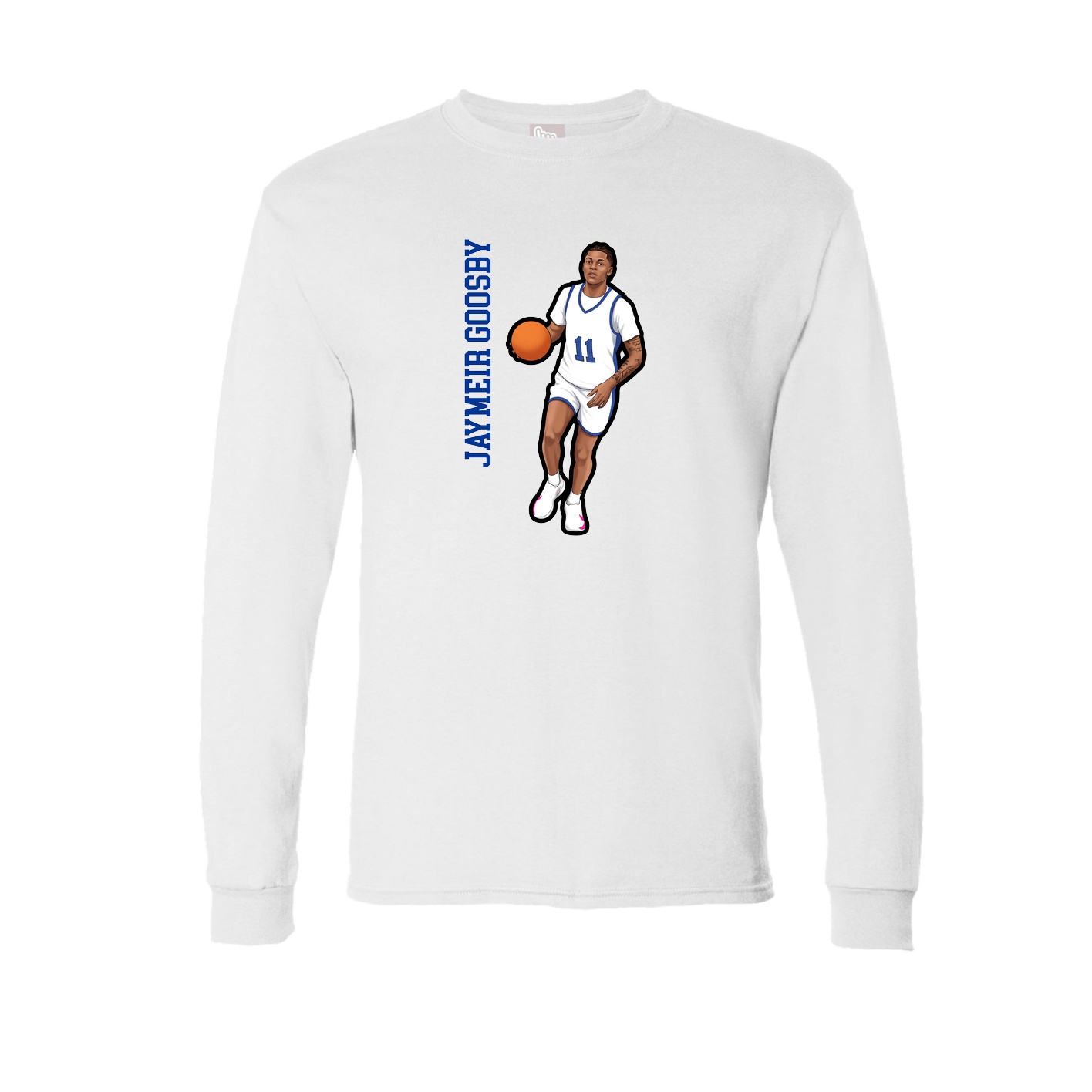 Long Sleeve Tee — Name Vertical in White