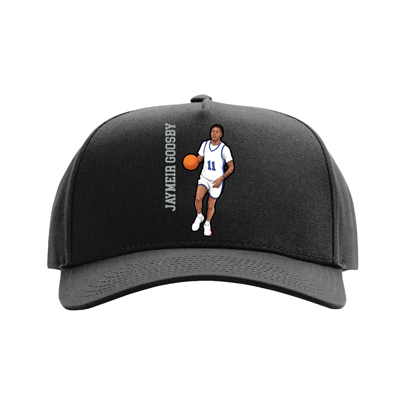 Full Fabric Five-Panel Champ Cap — Name Vertical in Black
