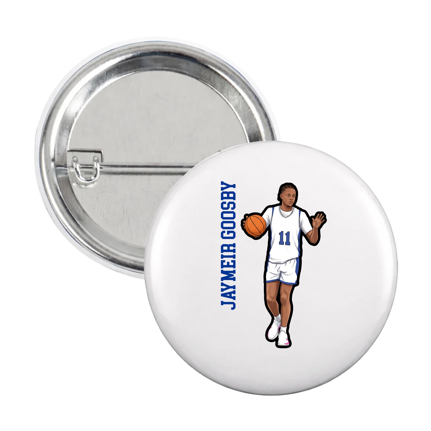 Game Day Button — Name Vertical in White