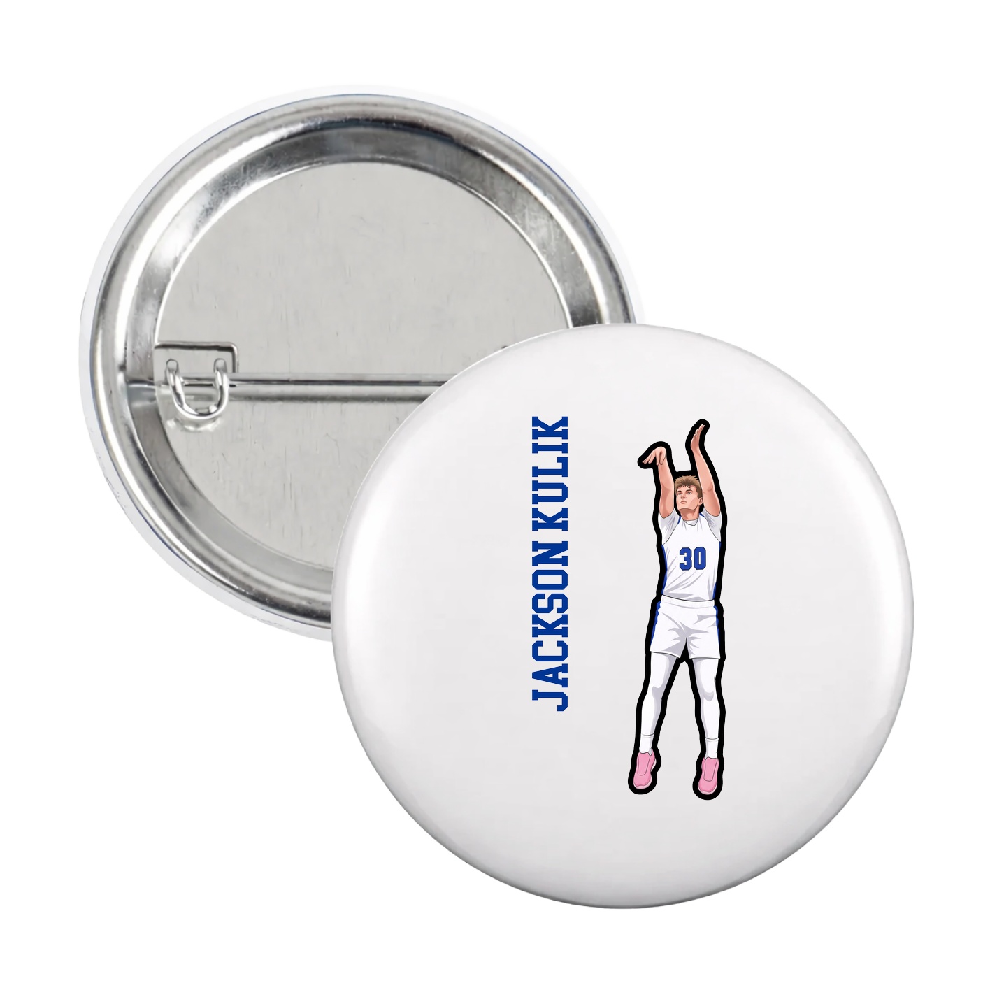 Game Day Button — Name Vertical in White