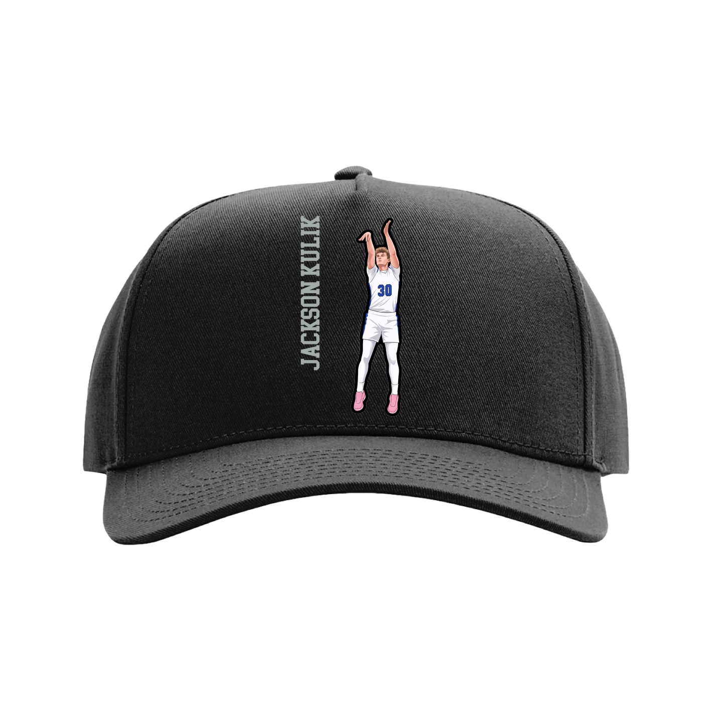 Full Fabric Five-Panel Champ Cap — Name Vertical in Black