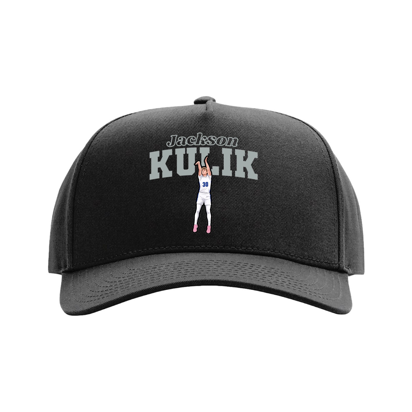 Full Fabric Five-Panel Champ Cap — Name Arch in Black