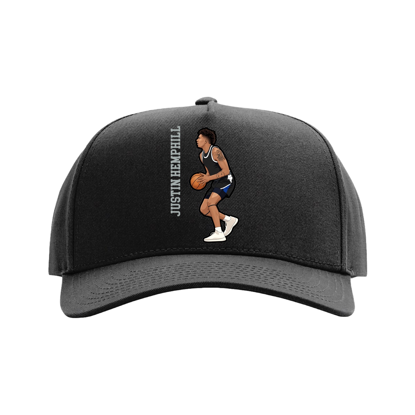 Full Fabric Five-Panel Champ Cap — Name Vertical in Black