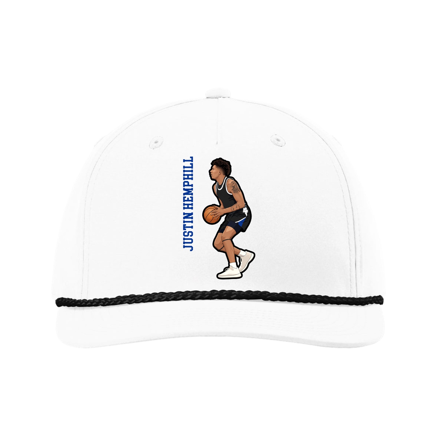Five-Panel Classic Rope Cap — Name Vertical in White