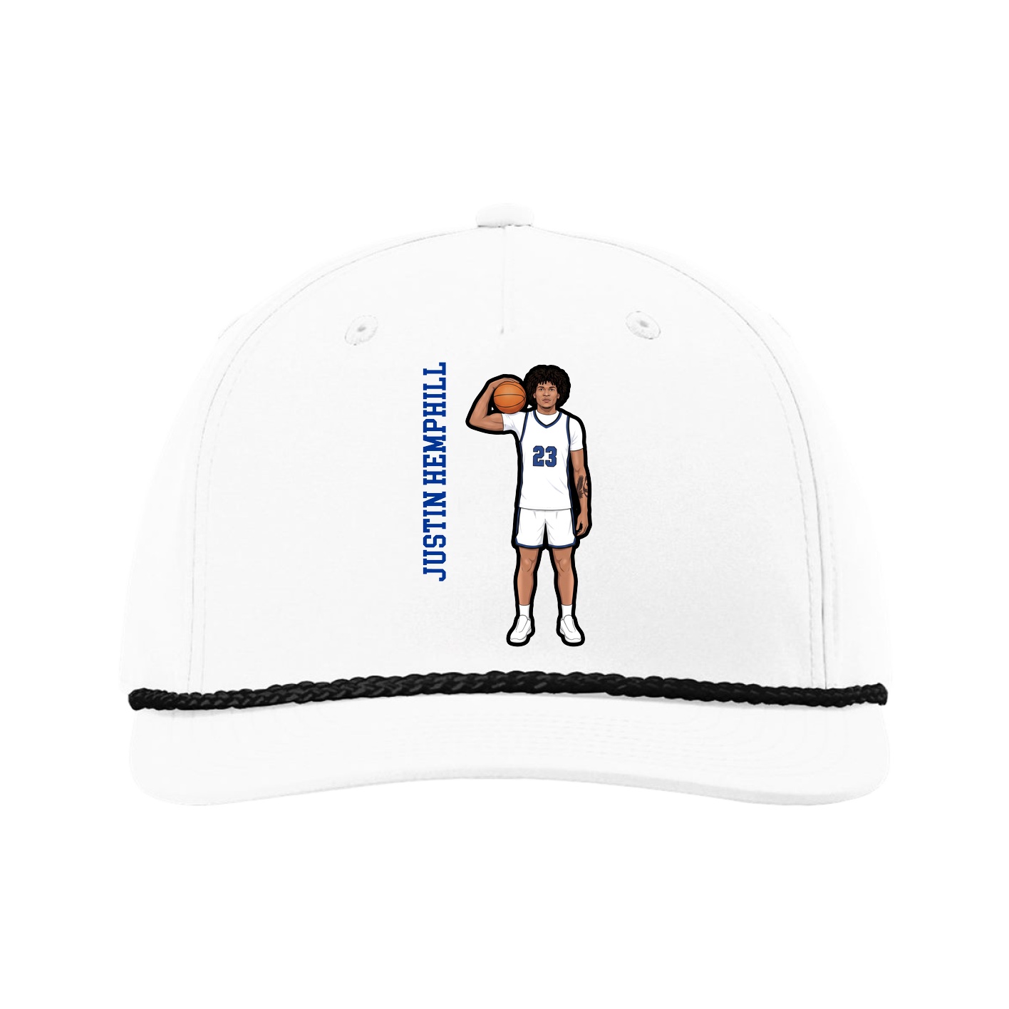 Five-Panel Classic Rope Cap — Name Vertical in White