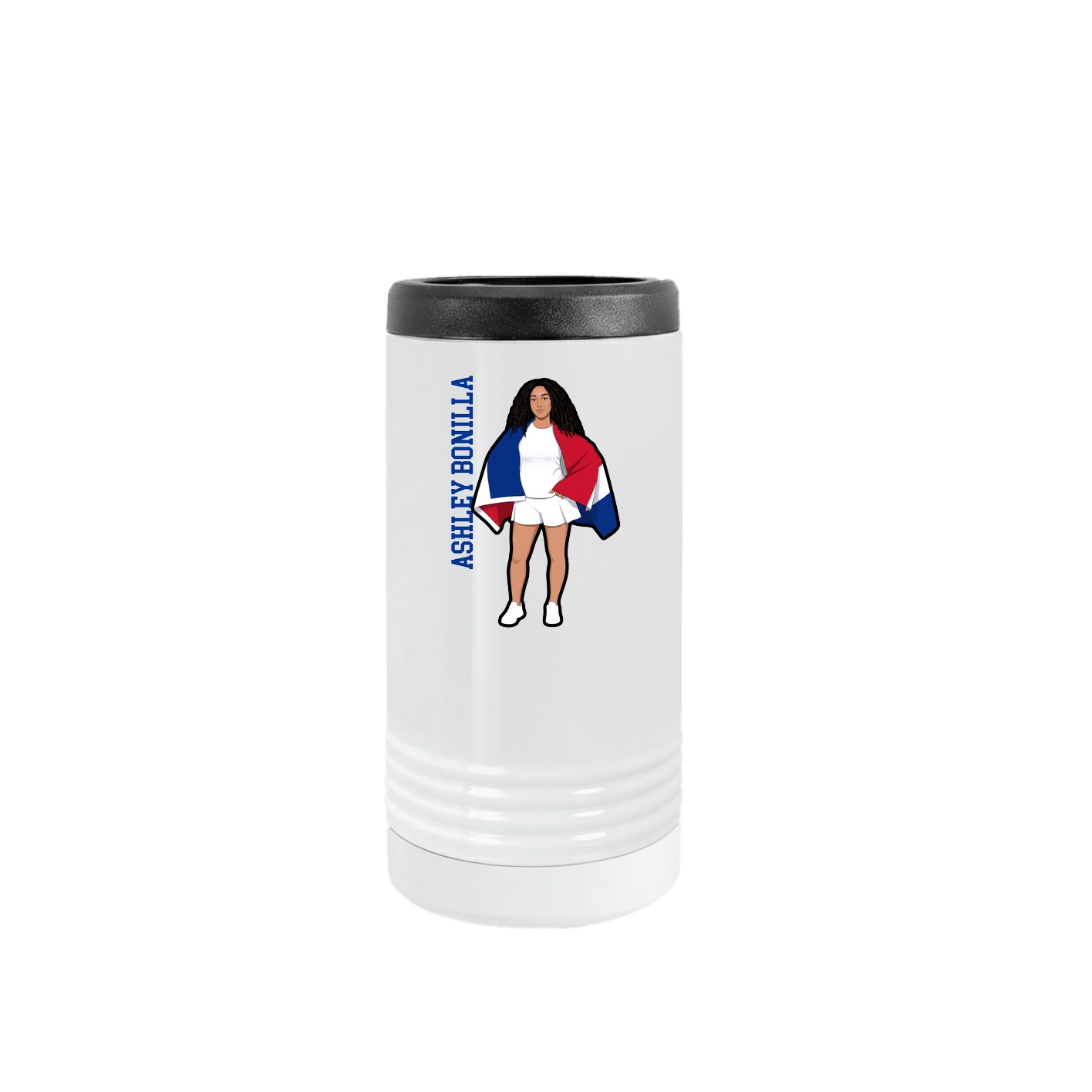 Slim Beverage Holder — Name Vertical in White