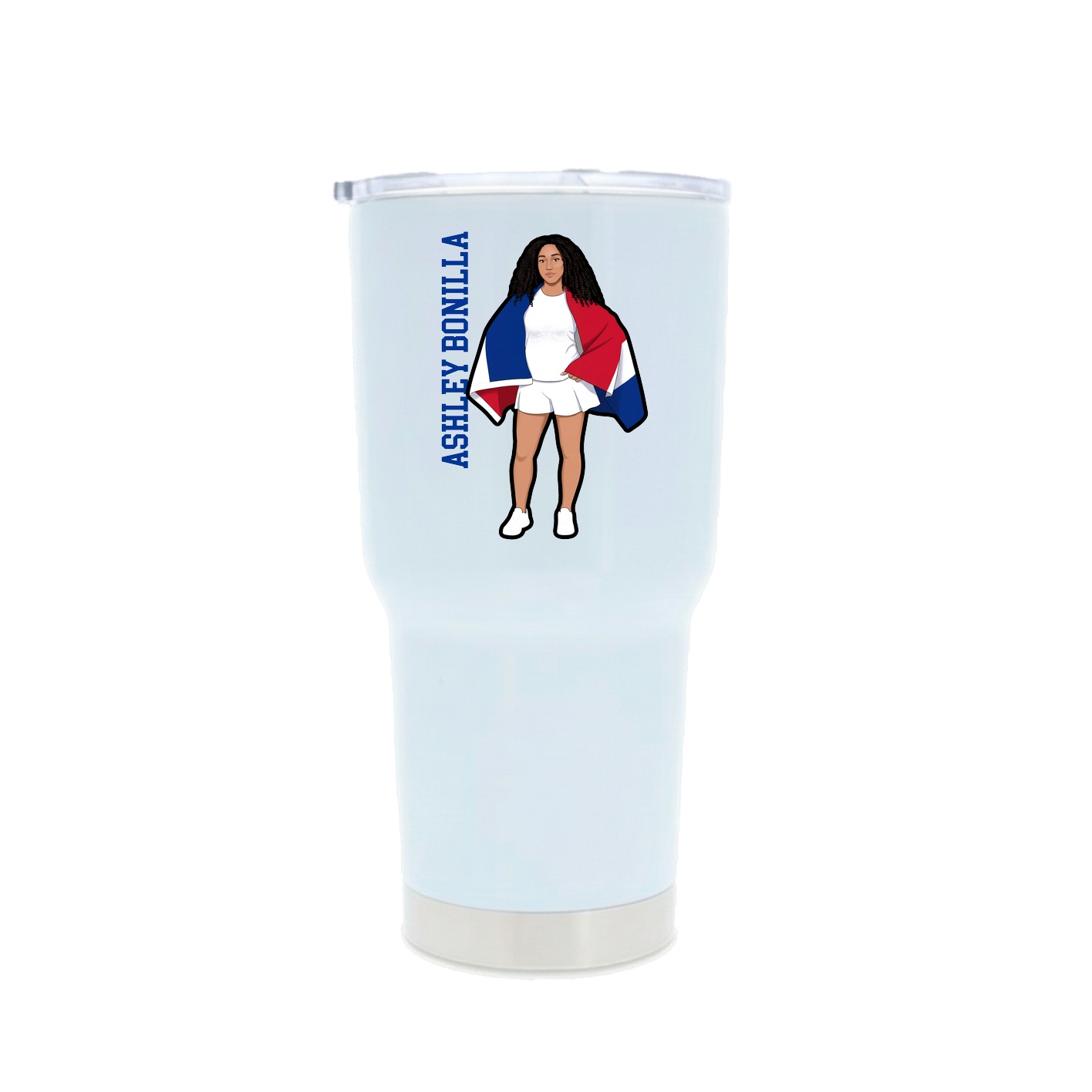 30oz Stainless Steel Tumbler — Name Vertical in White