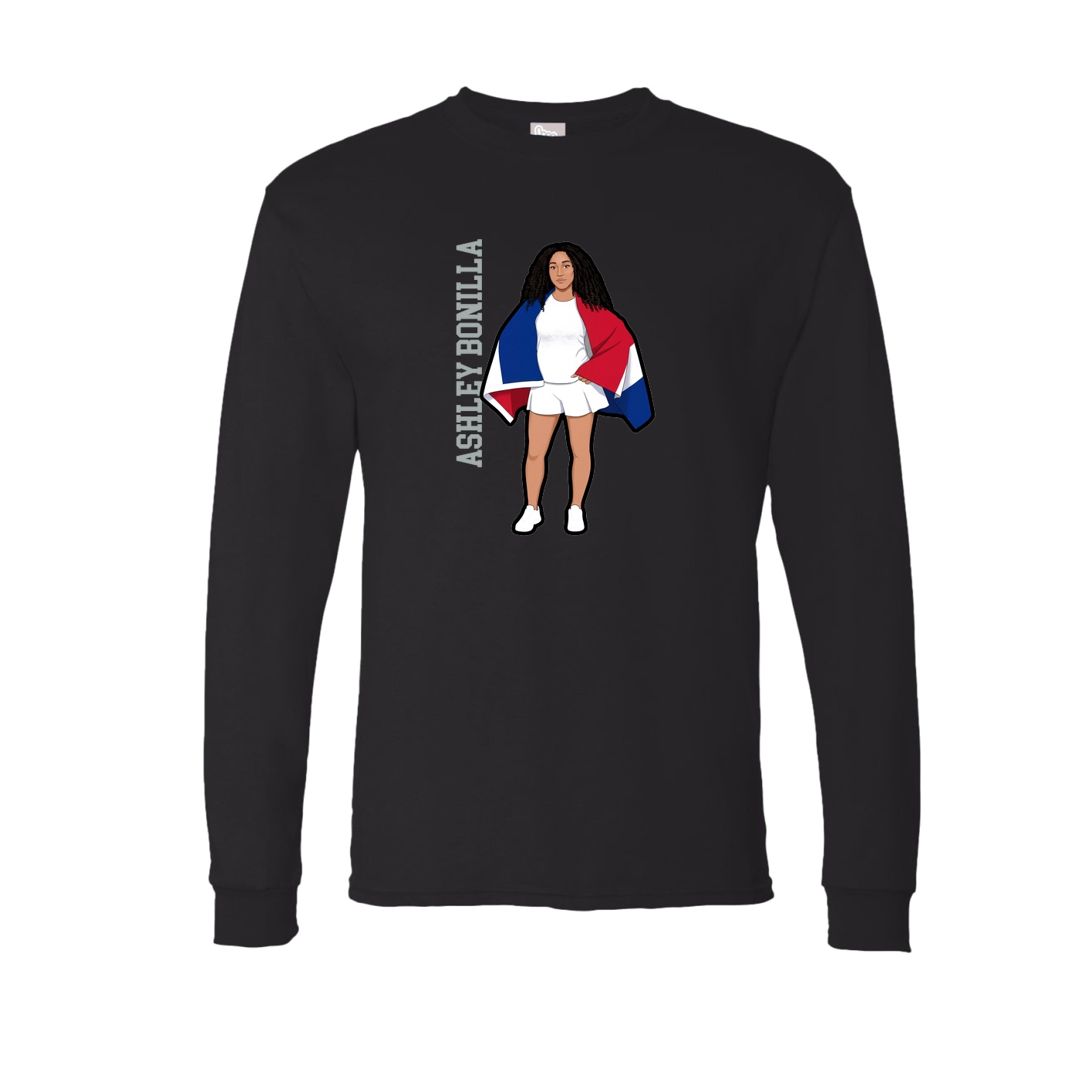 Long Sleeve Tee — Name Vertical in Black