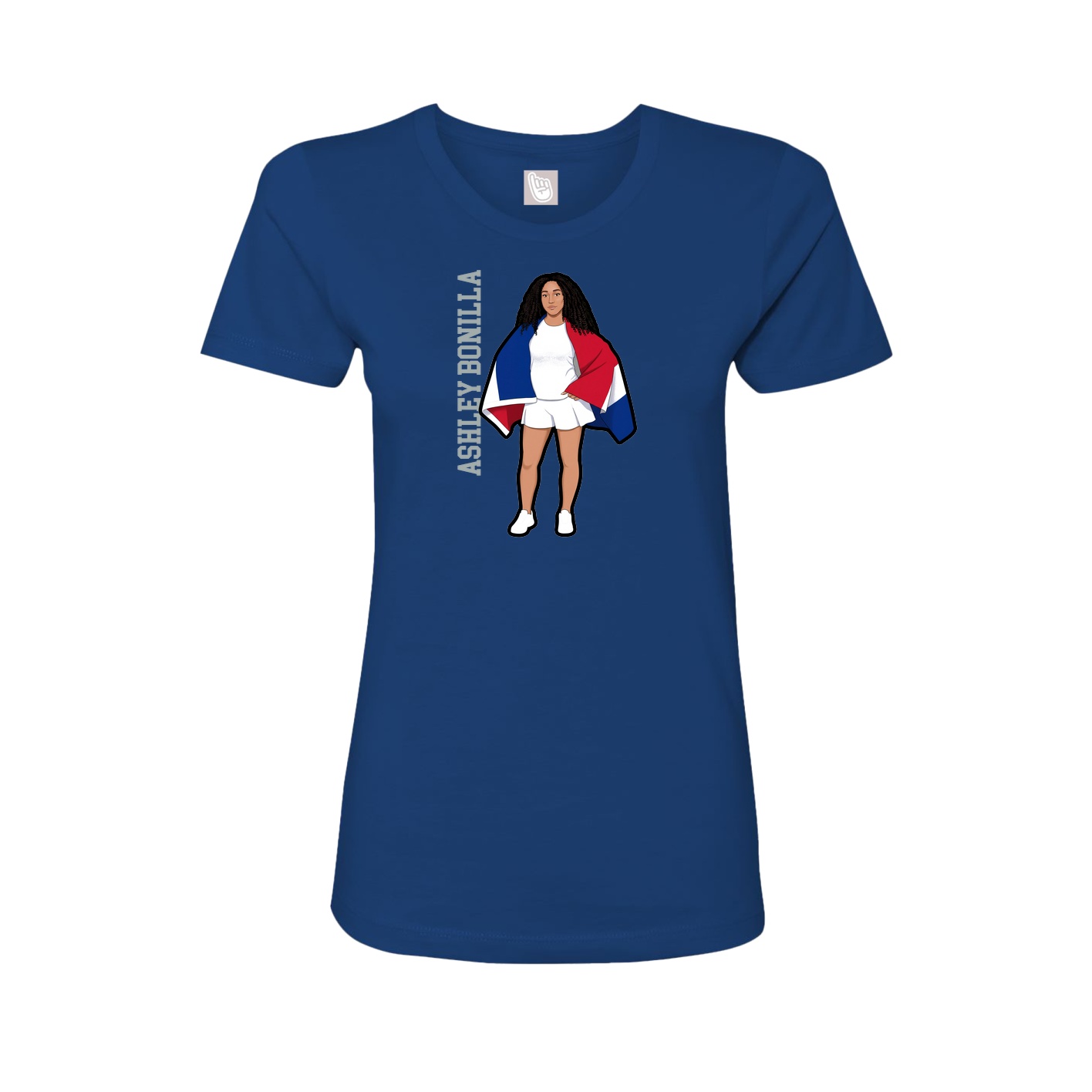 Fitted Women's Tee — Name Vertical in Royal