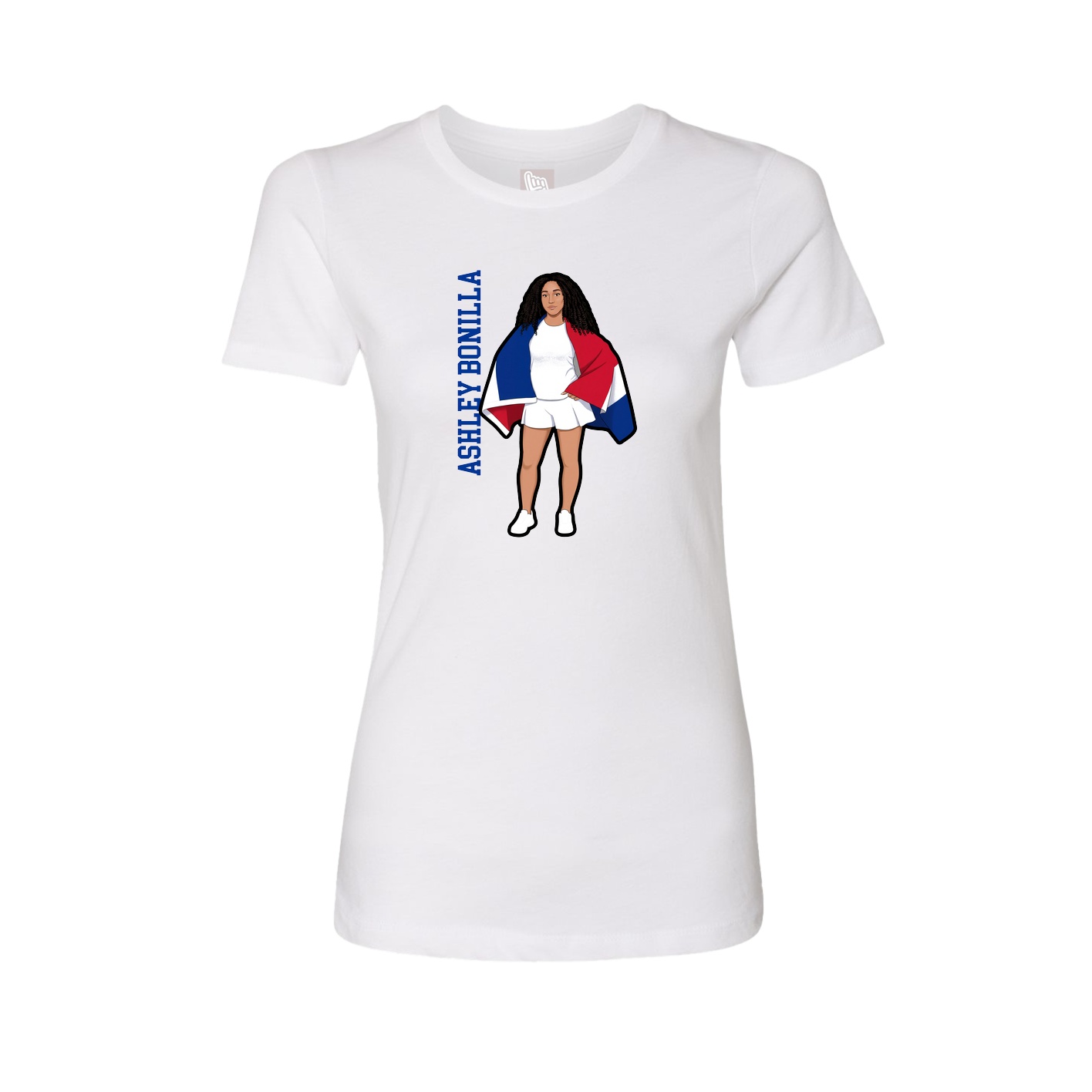 Fitted Women's Tee — Name Vertical in White