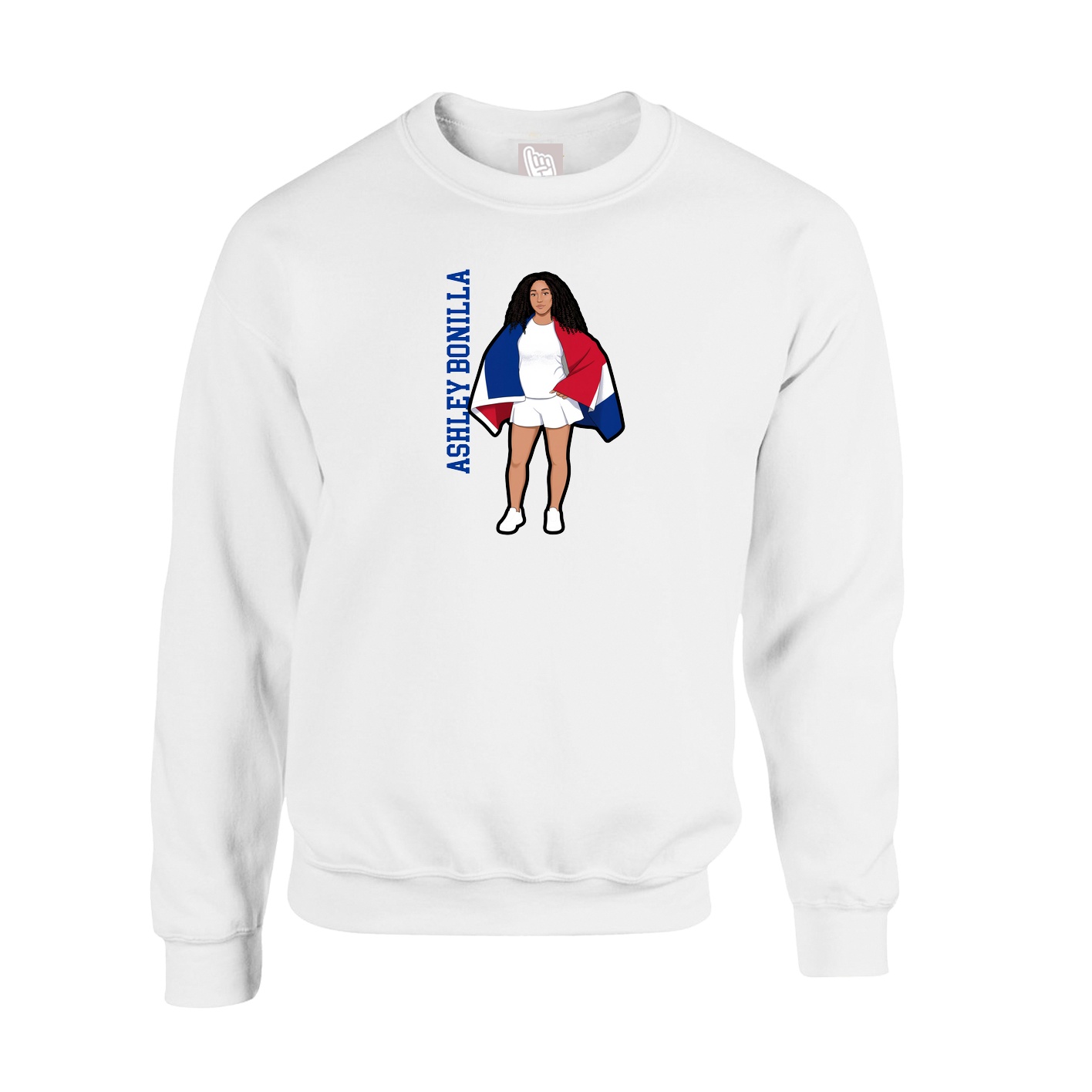Fleece Crew — Name Vertical in White
