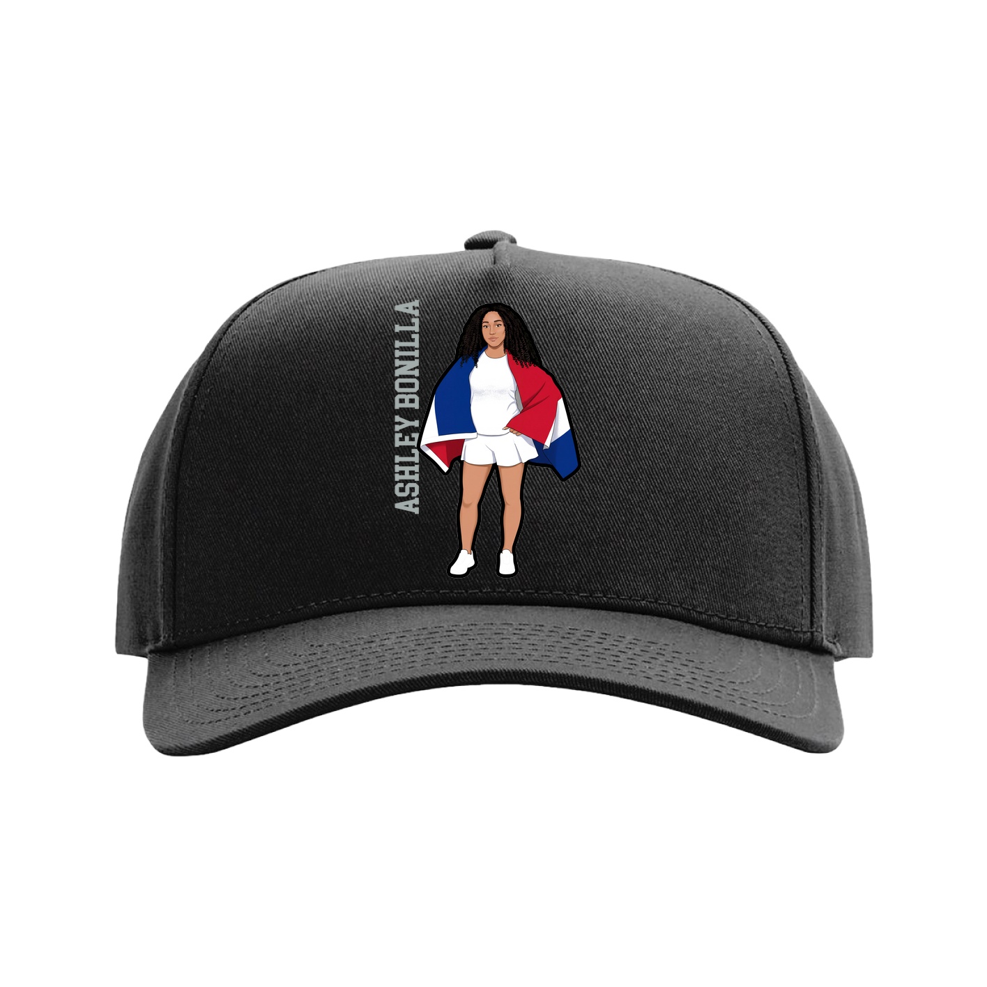 Full Fabric Five-Panel Champ Cap — Name Vertical in Black