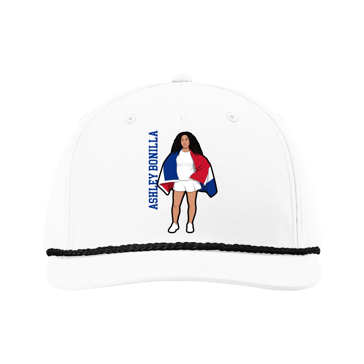 Five-Panel Classic Rope Cap — Name Vertical in White