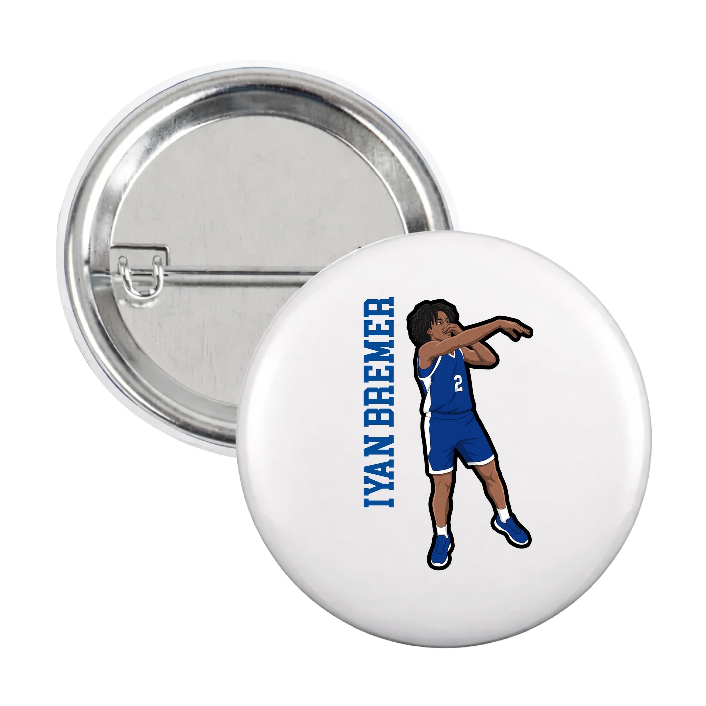 Game Day Button — Name Vertical in White
