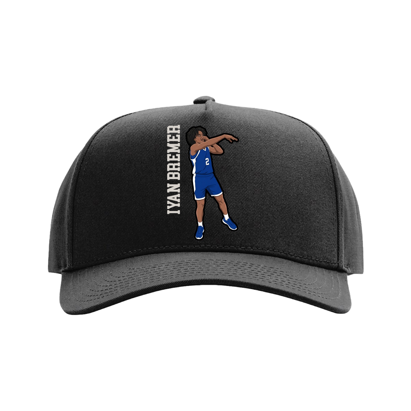 Full Fabric Five-Panel Champ Cap — Name Vertical in Black