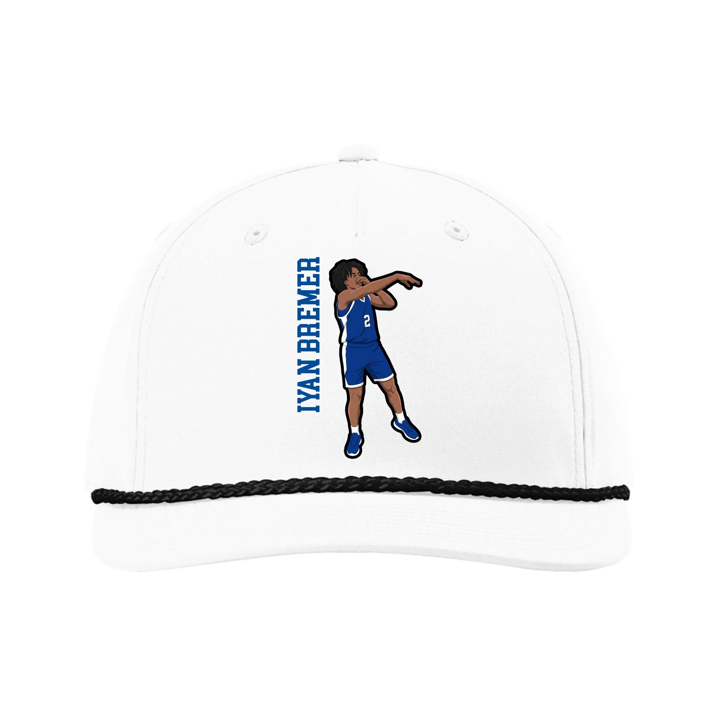 Five-Panel Classic Rope Cap — Name Vertical in White