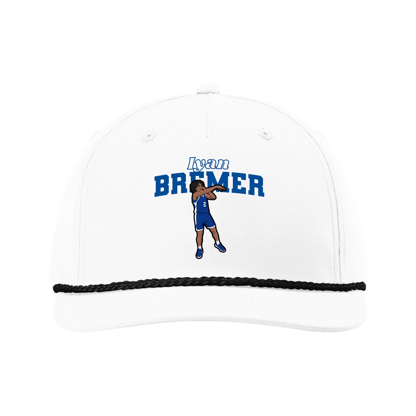 Five-Panel Classic Rope Cap — Name Arch in White