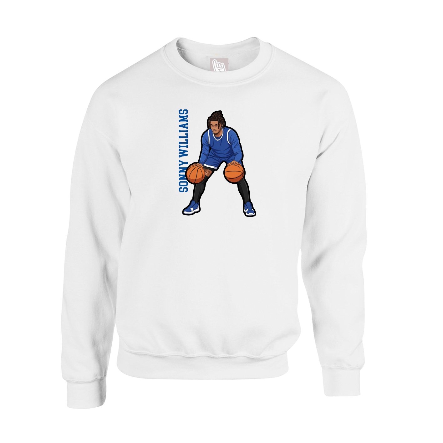 Fleece Crew — Name Vertical in White