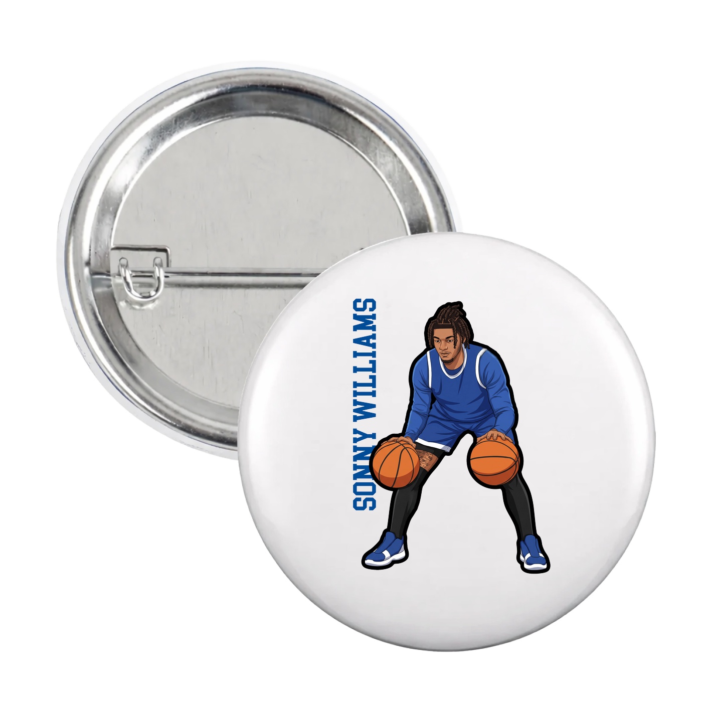 Game Day Button — Name Vertical in White