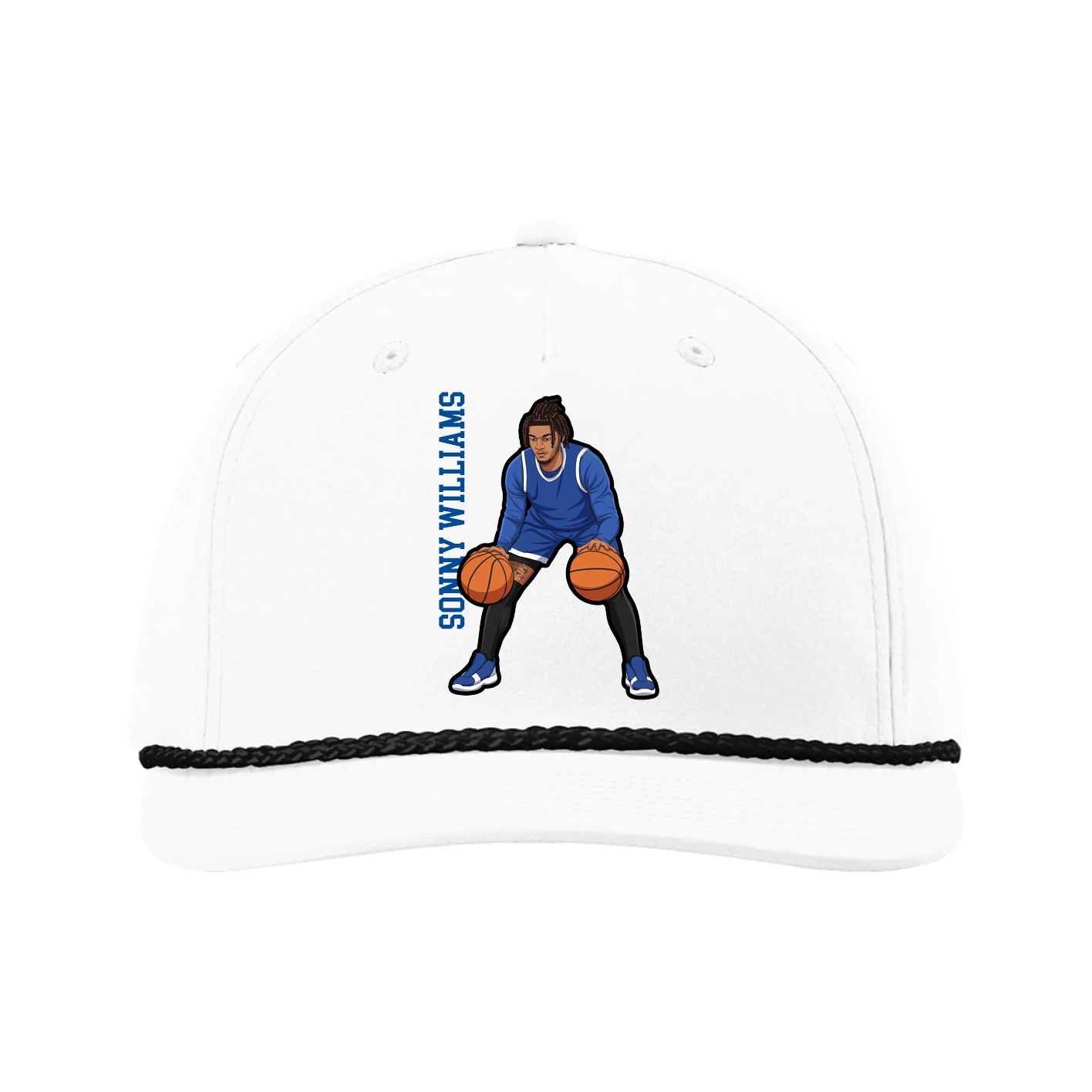 Five-Panel Classic Rope Cap — Name Vertical in White