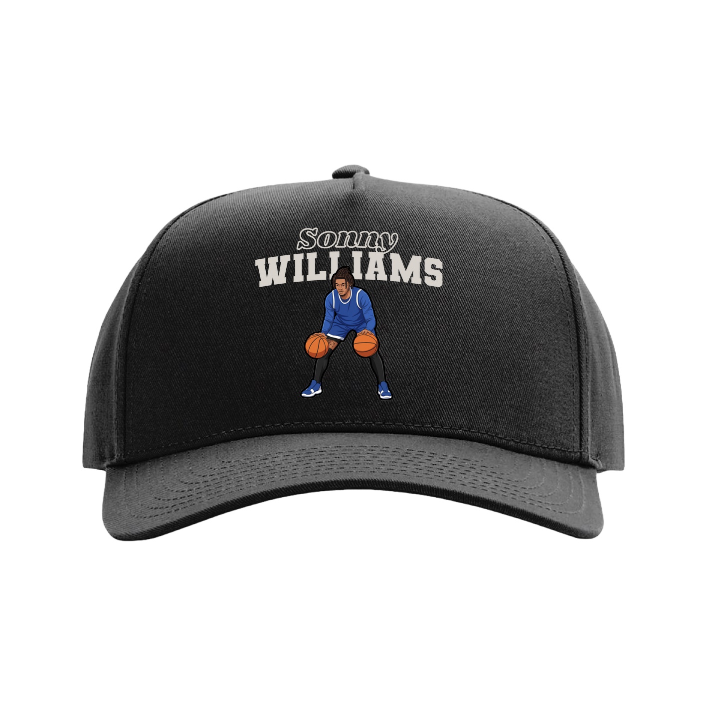 Full Fabric Five-Panel Champ Cap — Name Arch in Black