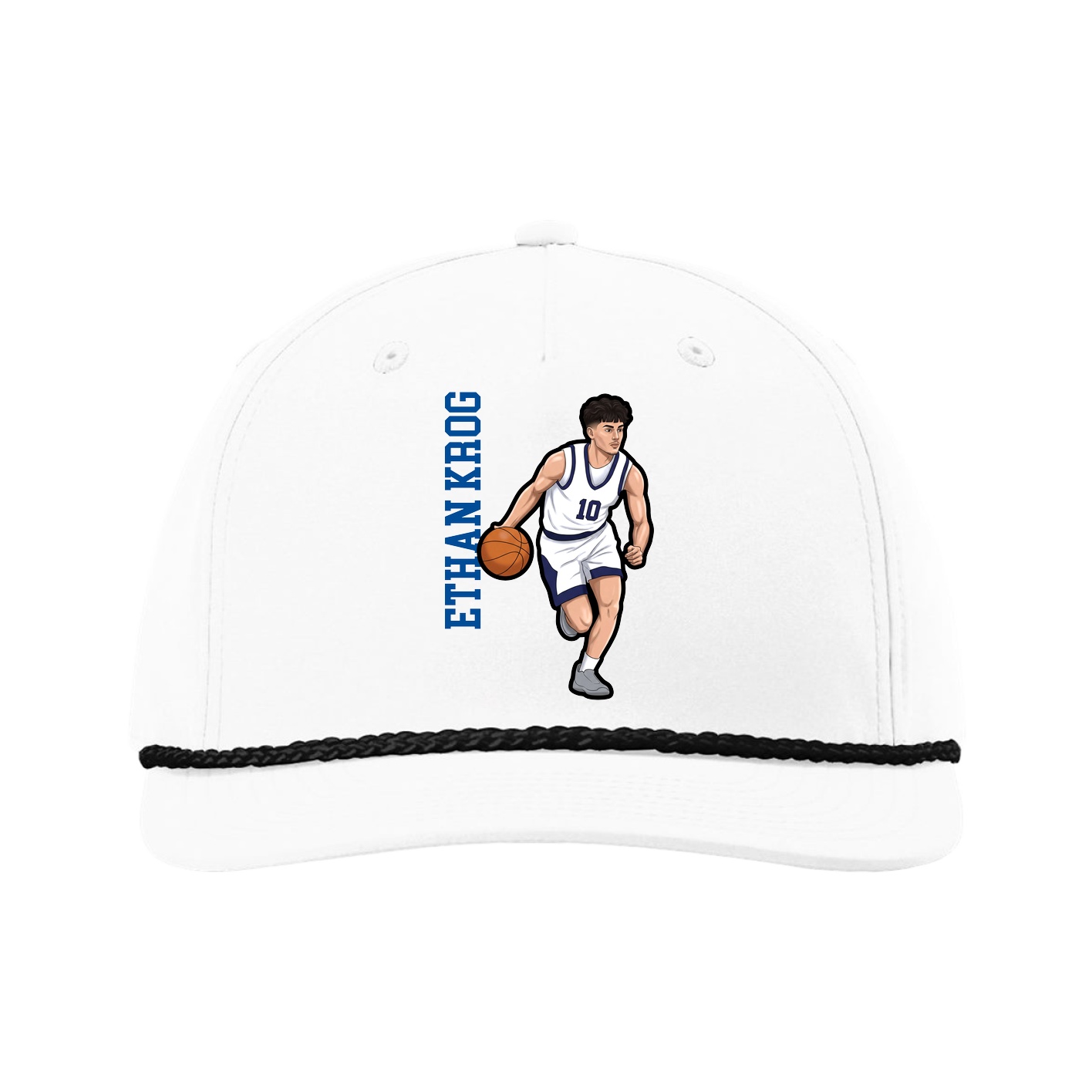 Five-Panel Classic Rope Cap — Name Vertical in White