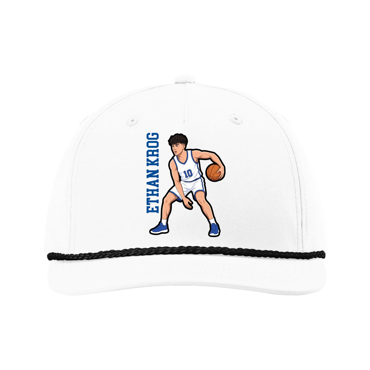 Five-Panel Classic Rope Cap — Name Vertical in White