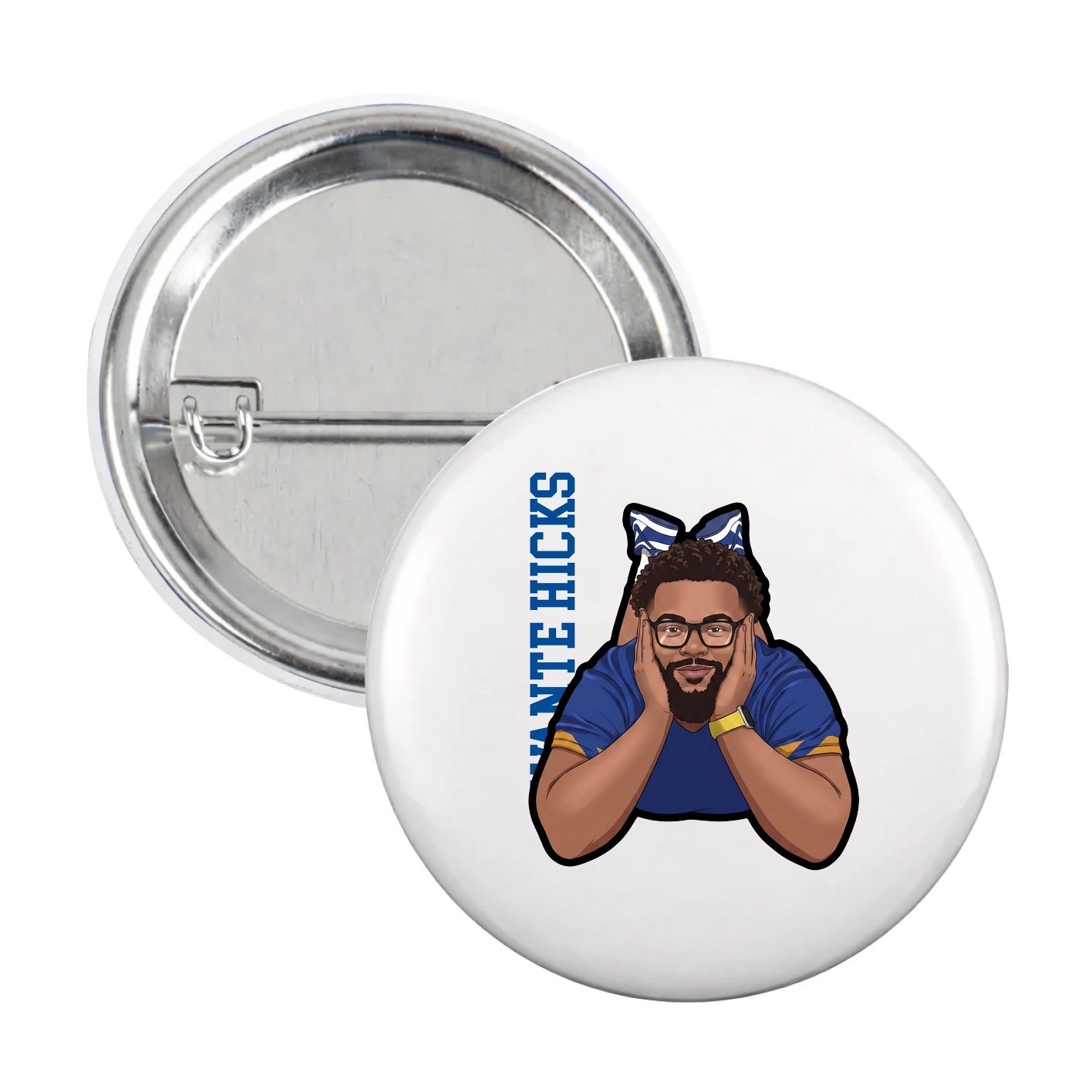 Game Day Button — Name Vertical in White