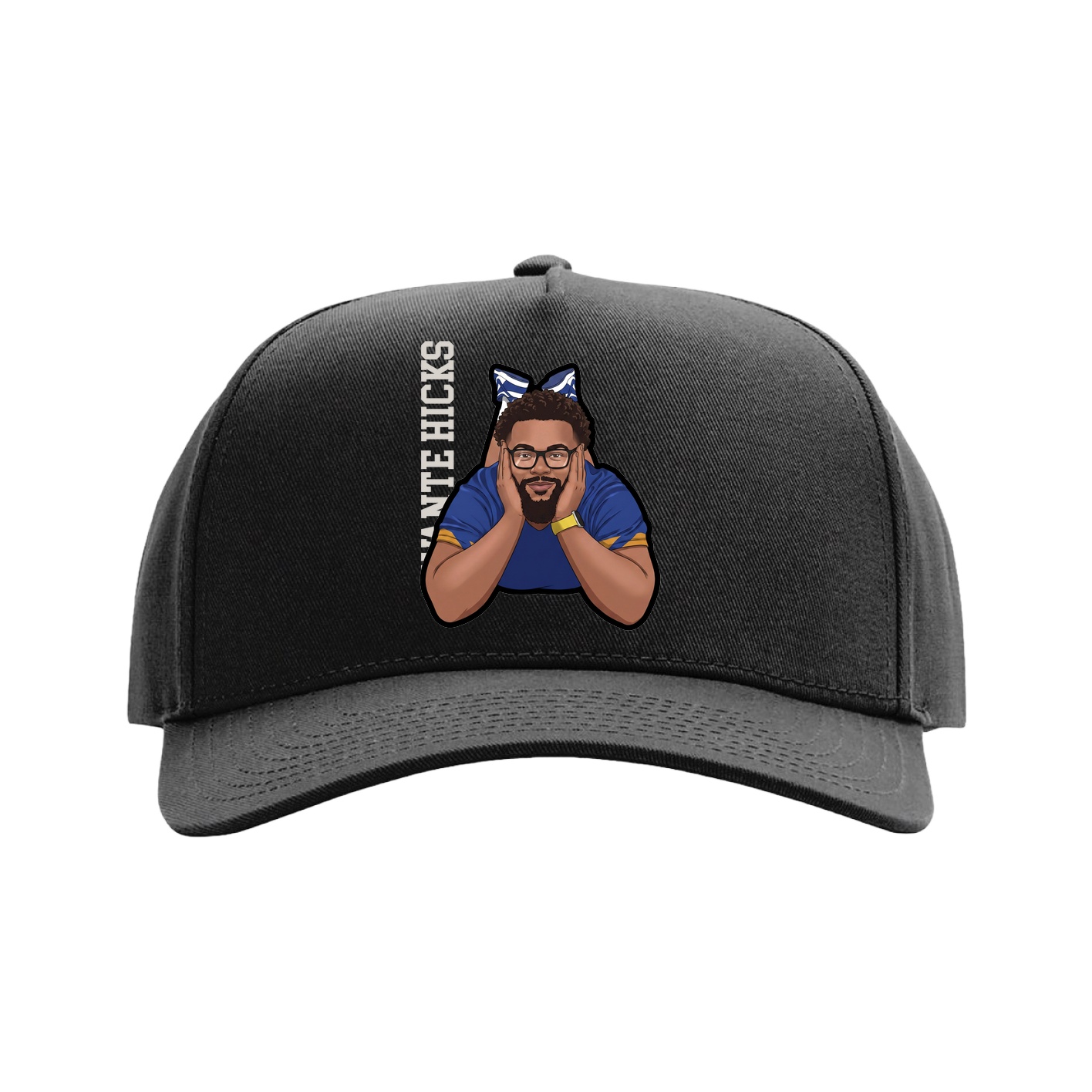 Full Fabric Five-Panel Champ Cap — Name Vertical in Black