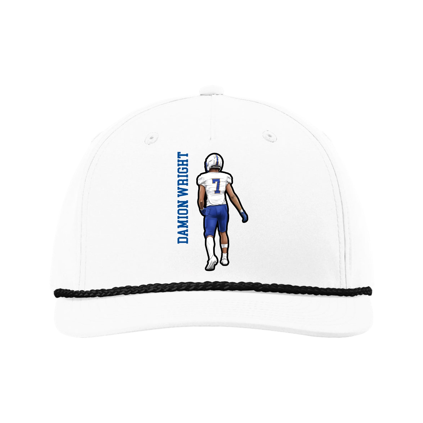 Five-Panel Classic Rope Cap — Name Vertical in White