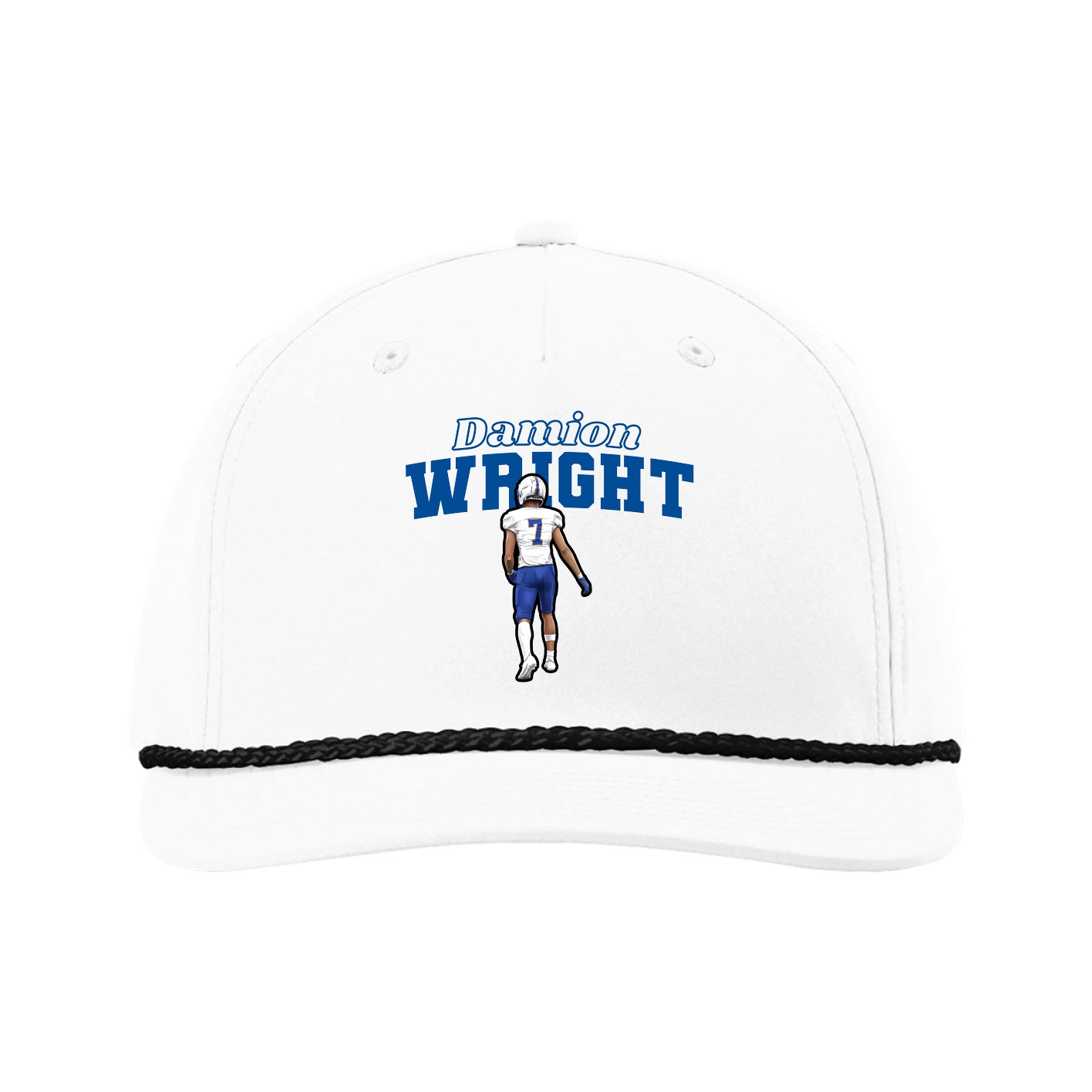 Five-Panel Classic Rope Cap — Name Arch in White