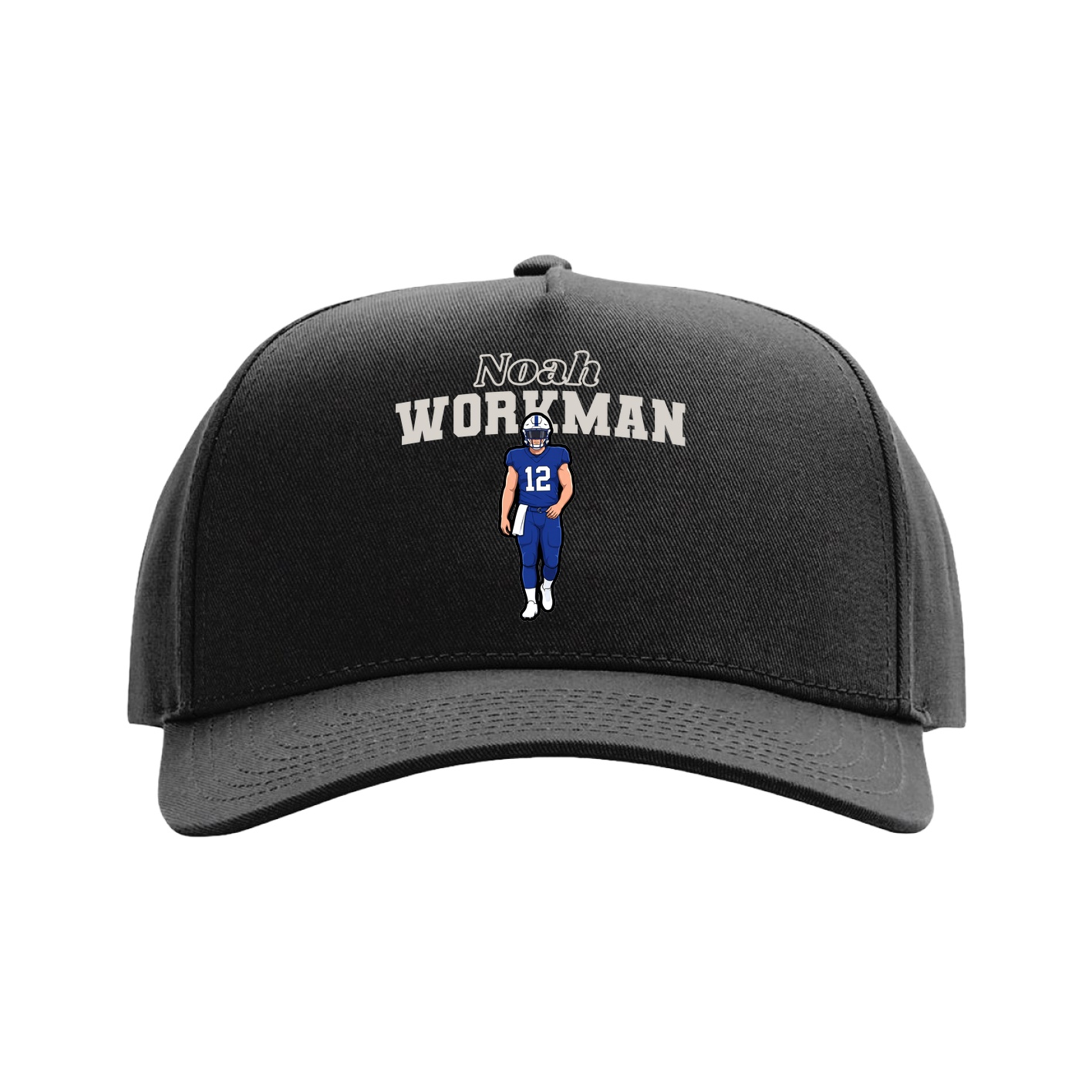 Full Fabric Five-Panel Champ Cap — Name Arch in Black