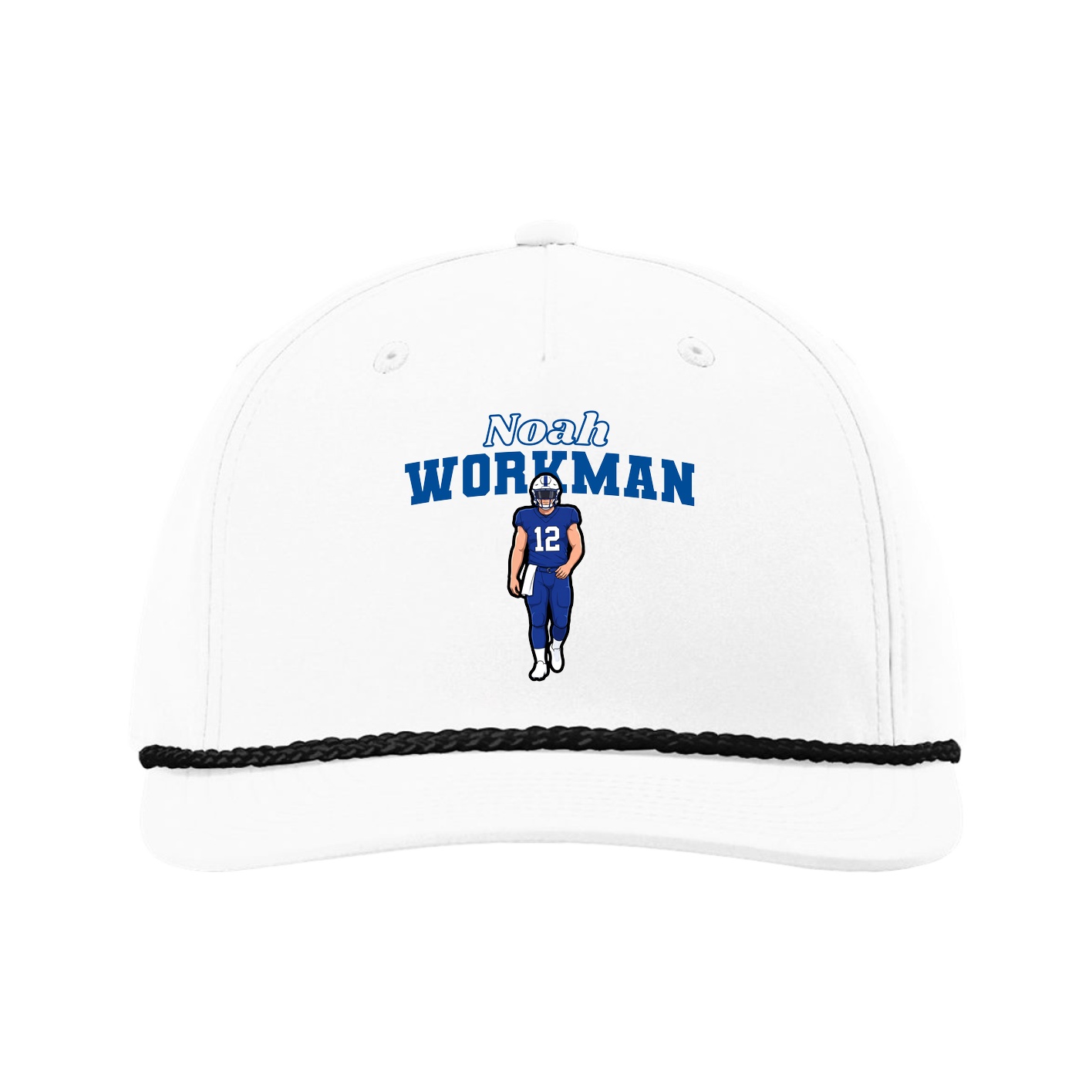 Five-Panel Classic Rope Cap — Name Arch in White
