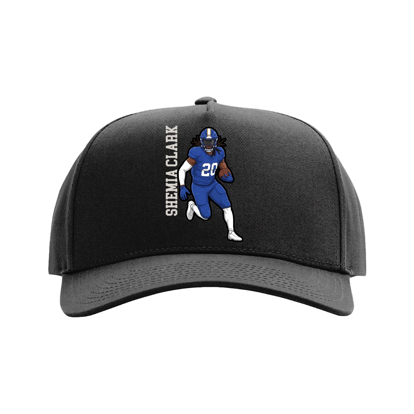 Full Fabric Five-Panel Champ Cap — Name Vertical in Black