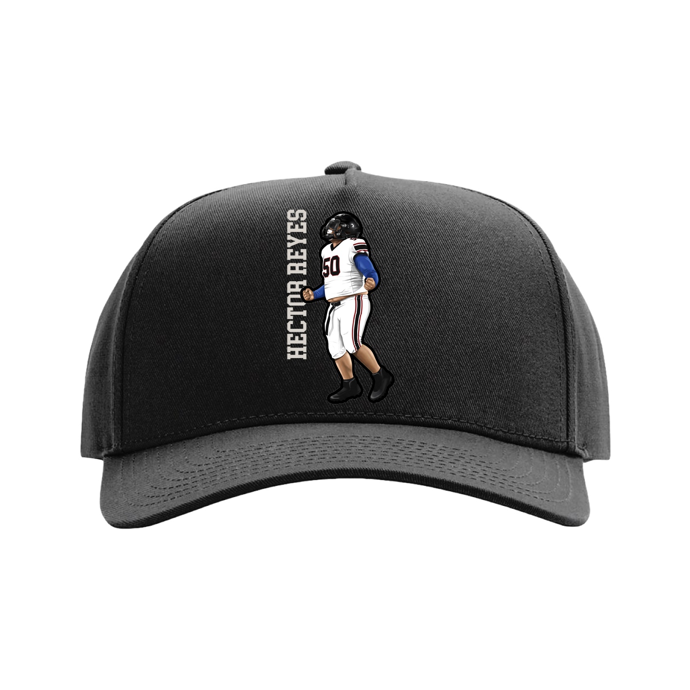 Full Fabric Five-Panel Champ Cap — Name Vertical in Black