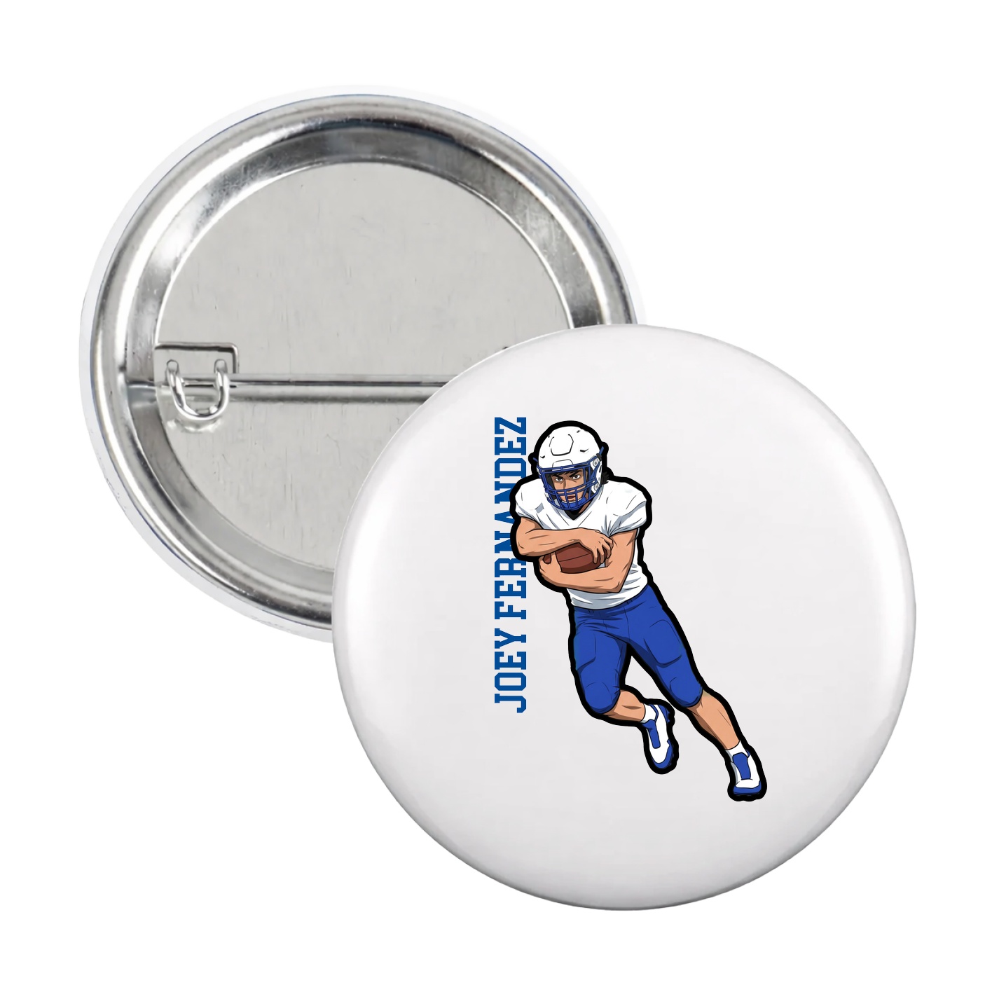 Game Day Button — Name Vertical in White