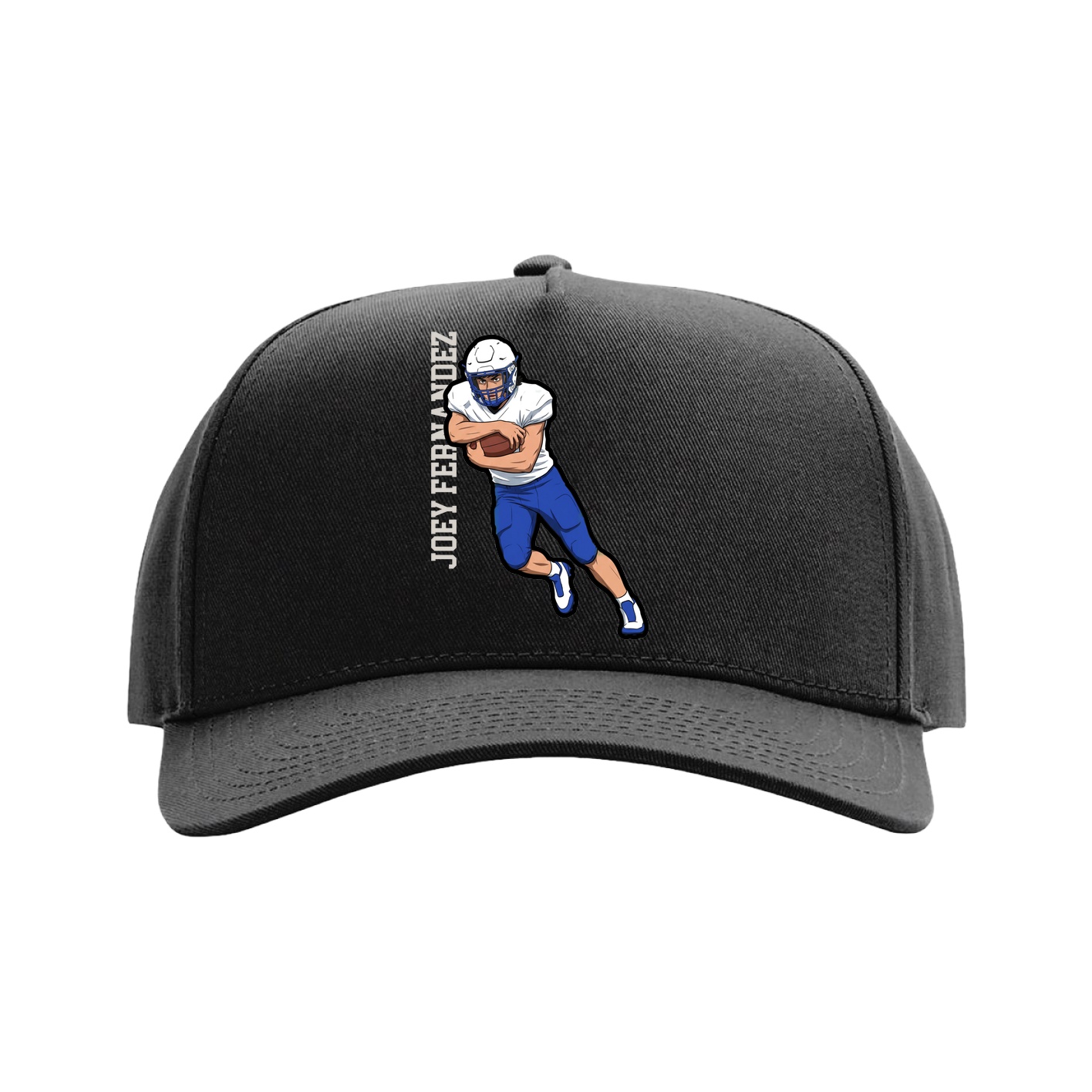 Full Fabric Five-Panel Champ Cap — Name Vertical in Black