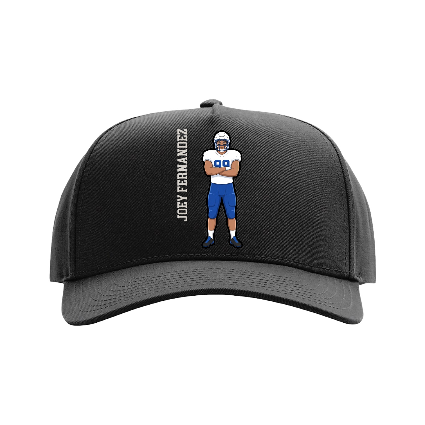 Full Fabric Five-Panel Champ Cap — Name Vertical in Black