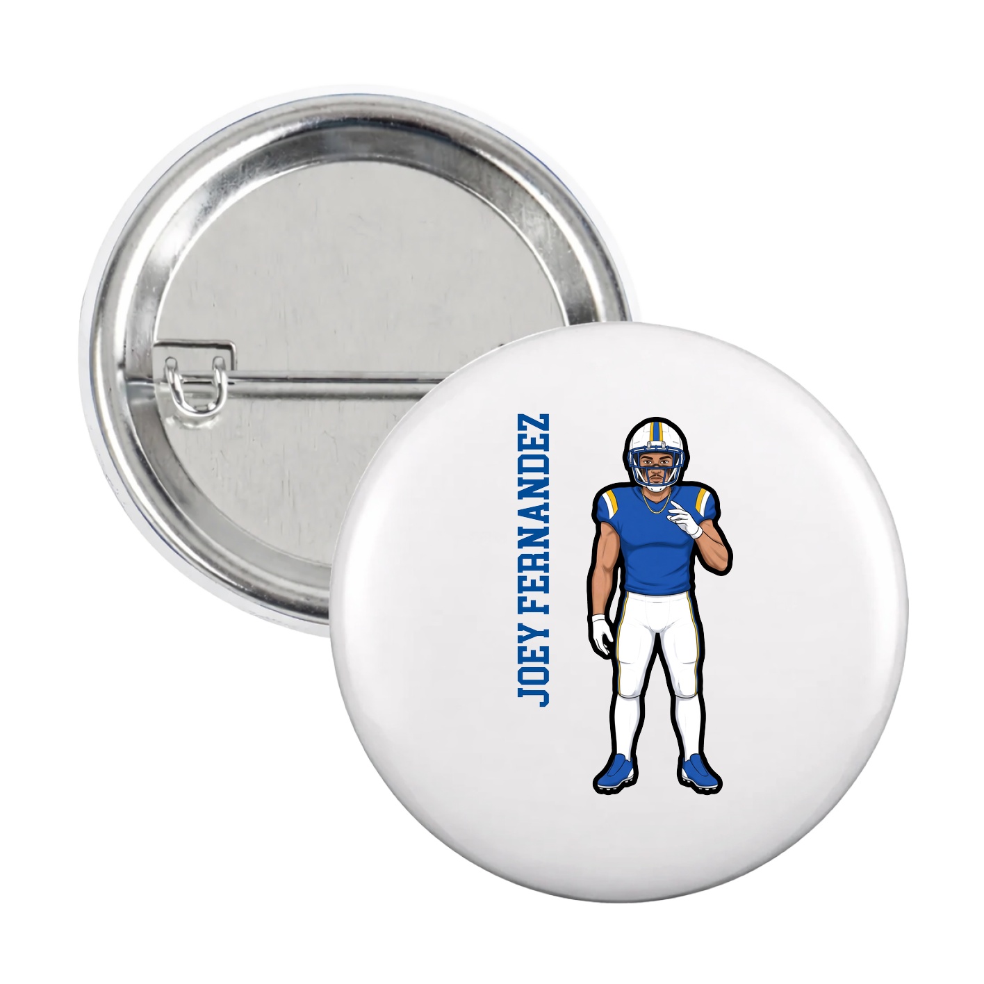 Game Day Button — Name Vertical in White