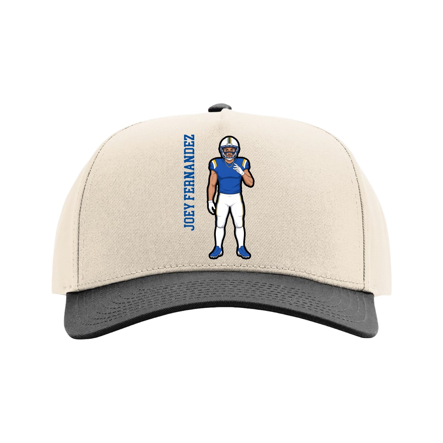 Full Fabric Five-Panel Champ Cap — Name Vertical in Cream/Black
