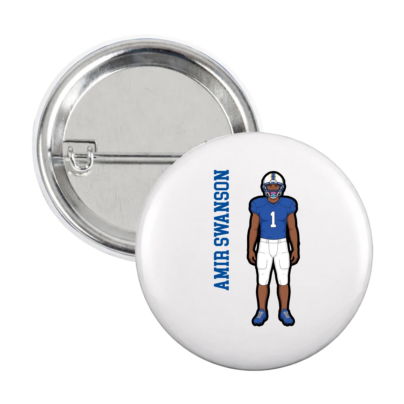 Game Day Button — Name Vertical in White