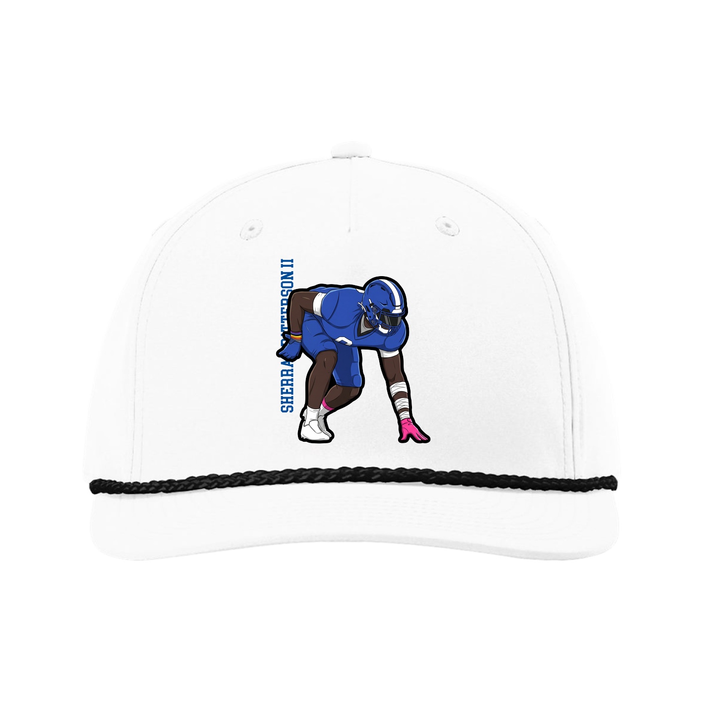 Five-Panel Classic Rope Cap — Name Vertical in White