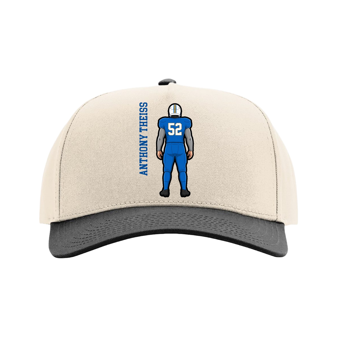 Full Fabric Five-Panel Champ Cap — Name Vertical in Cream/Black