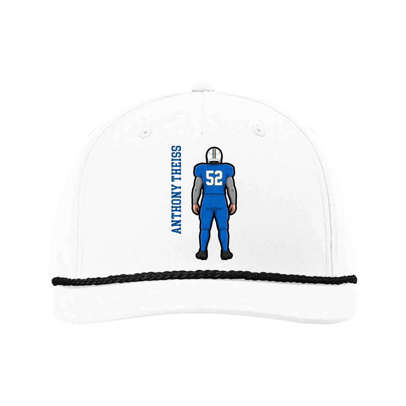 Five-Panel Classic Rope Cap — Name Vertical in White